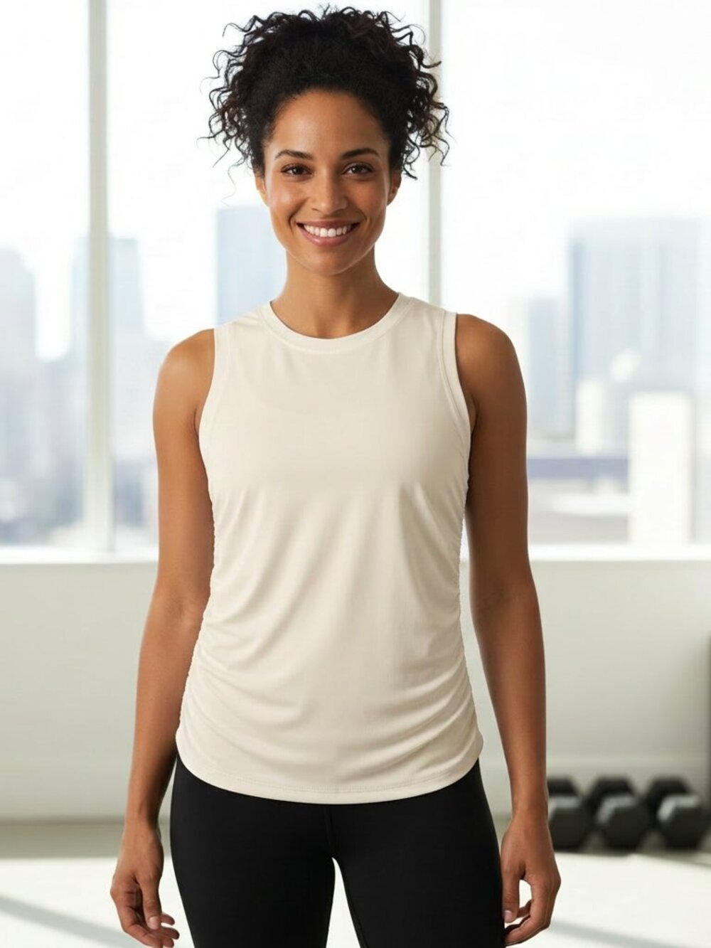 Marika Ivory Ruched Side Athletic Top M Workout Athleisure Tee
